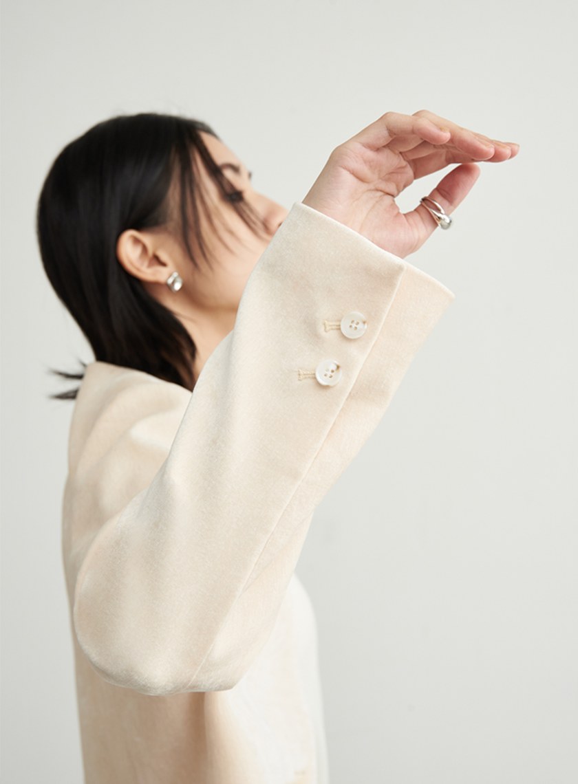 可拆領絨面短版西裝外套